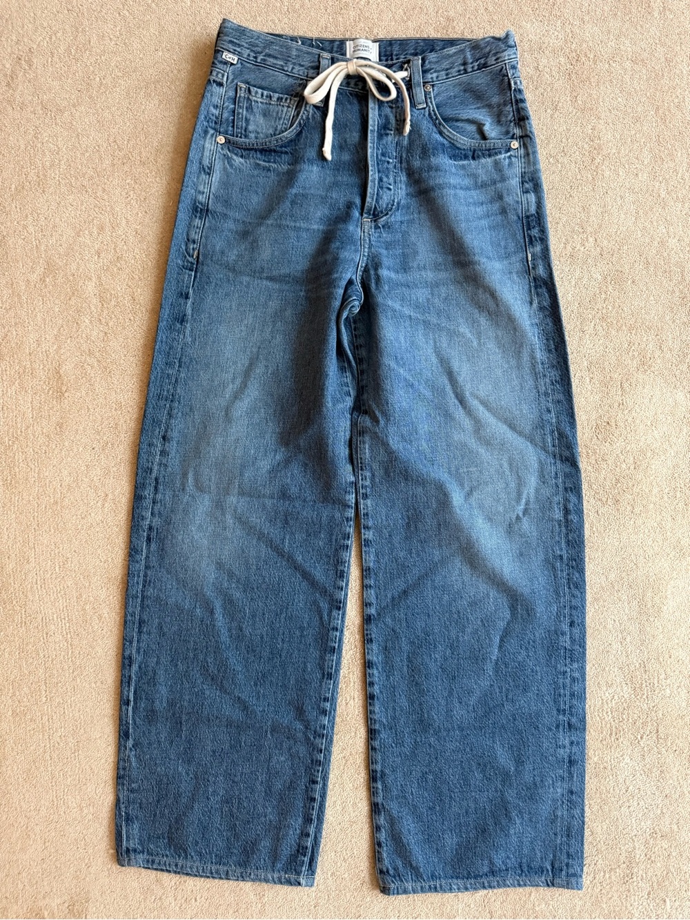 Citizens Of Humanity Blue Wide Leg Jeans with Tie Waist and Button Fly - Picture 2 of 7